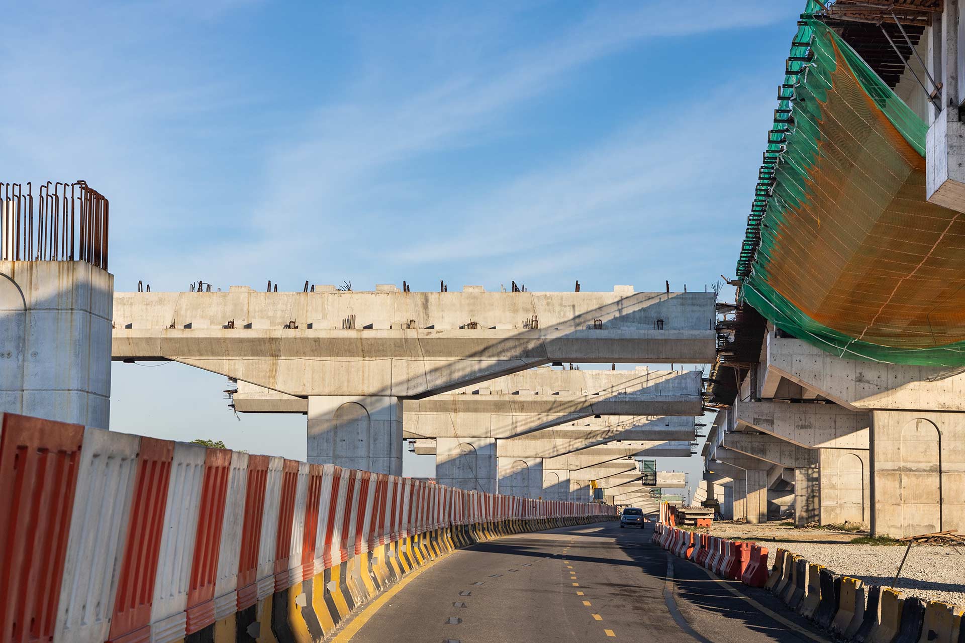 Construction of highway overpass bridge.